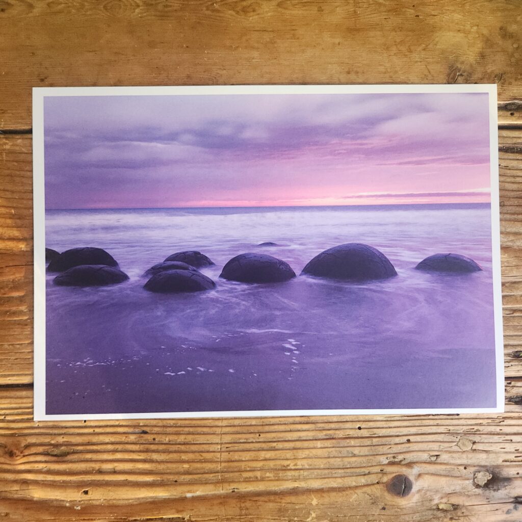 A4 Poster Print: Moeraki Boulders Sunrise-Lavender Skies